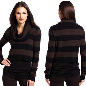 BCBGMAXAZARIA Samira Java & Black Striped Cowl Neck Sweater Crop Top Size: XXS
